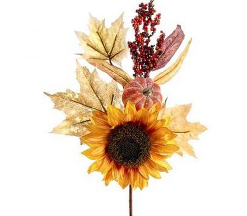 Sunflower Pumpkins and Pod Spray - 18-inch