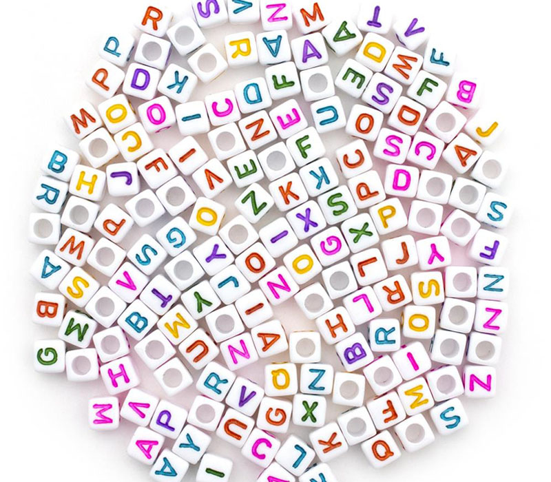 Alphabet Beads White with Multicolor Letters