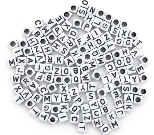 Alphabet Beads, Assorted Letters, 6mm Cube, White With Black Letters (250  Pieces)