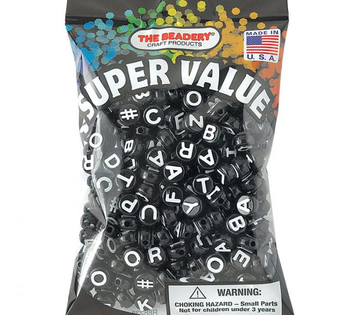Alphabet Beads Black with White Letters