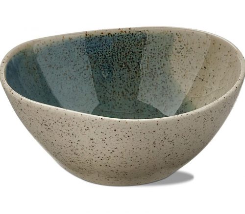 This piece is organically shaped from stoneware and features a glossy