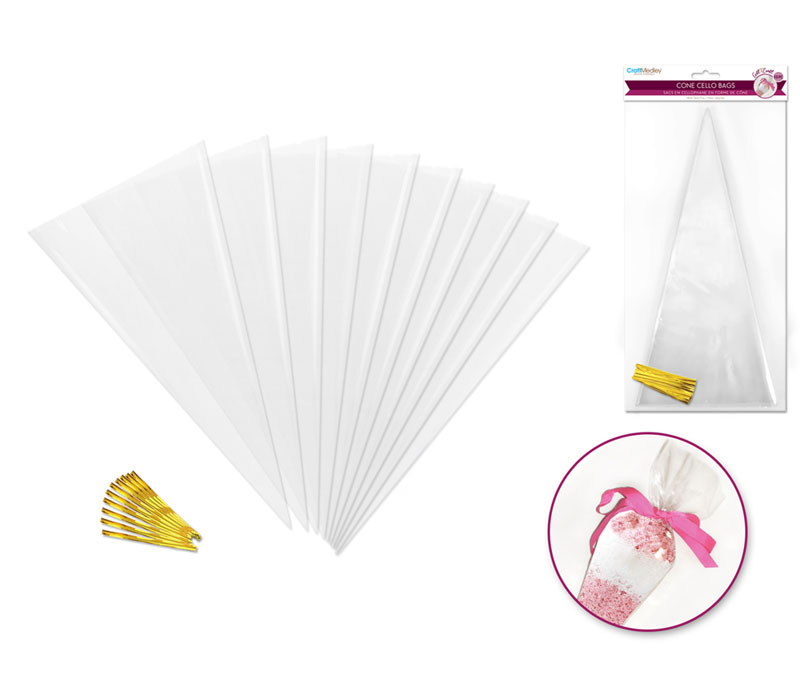 MutliCraft Clear Cone Cello Bags with Twist Ties - 10 Piece