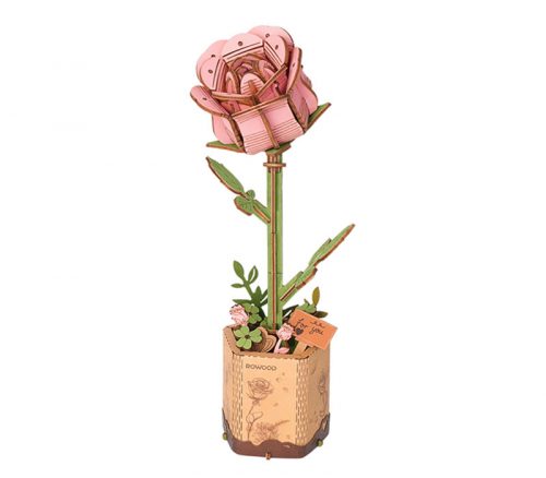 Robotime Wooden Bloom 3-D Puzzle - Pink Rose