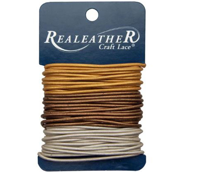 Realeather Crafts Round Leather Lace - Gold Silver and Bronze