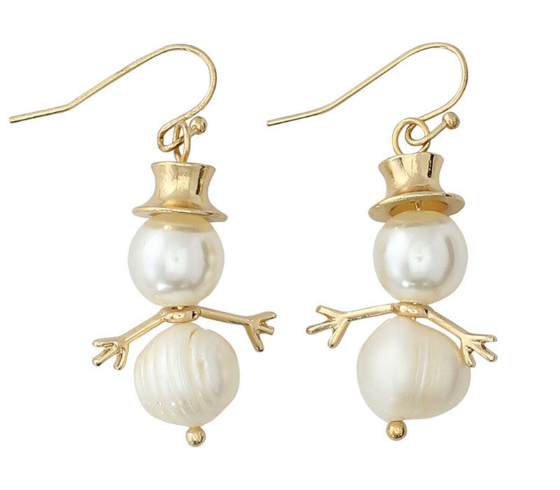 Gold Pearl Snowman Earrings