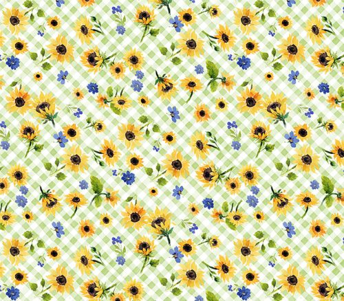 Sunflower Bouquets Floral Check in Gray