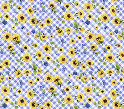 Sunflower Bouquets Floral Check in Periwinkle