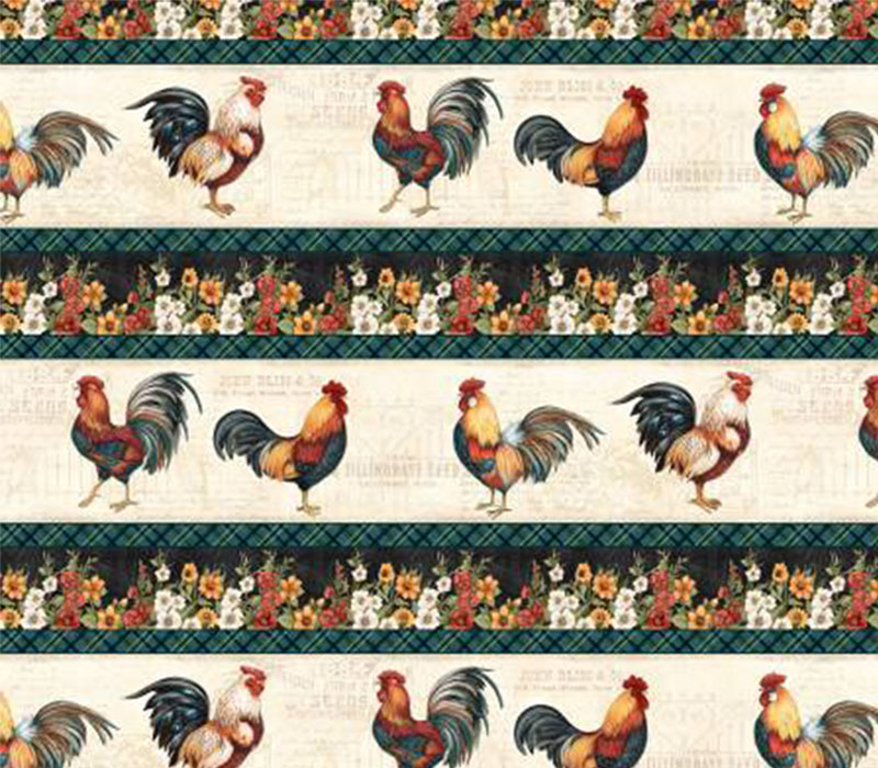 Garden Gate Roosters Rooster and Floral Towel Band Cut - 22.5-inches by 42-inches