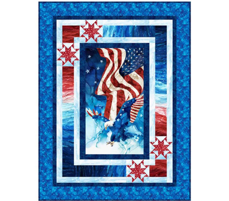 Patriot Rippling Colors Quilt Top Kit with Pattern and Binding.