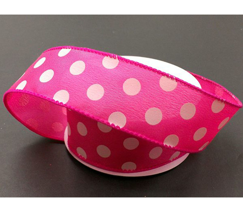 1.5 White Polka Dot Ribbon: Hot Pink (10 Yards)