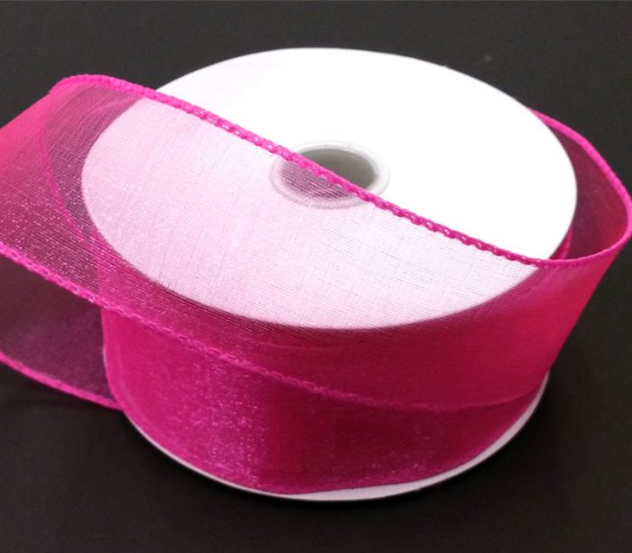 Ribbon - Neon Pink Sheer Wired 1.5-inch