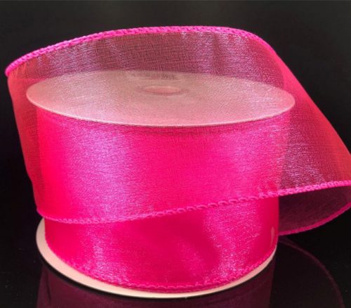 Ribbon - Neon Pink Sheer Wired 2.5-inch