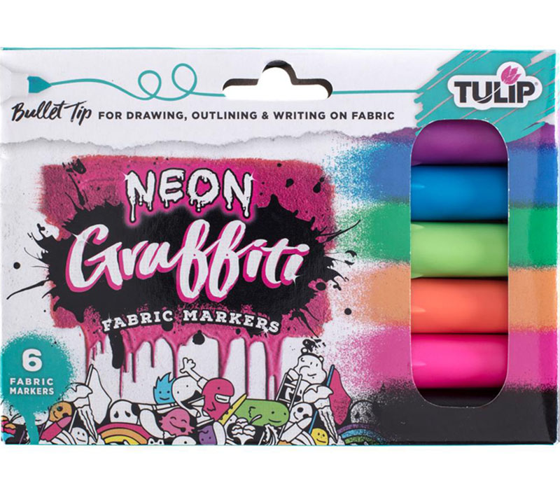 Tulip Graffiti Fabric Marker Set - 6 Piece - Neon Bullet Tip