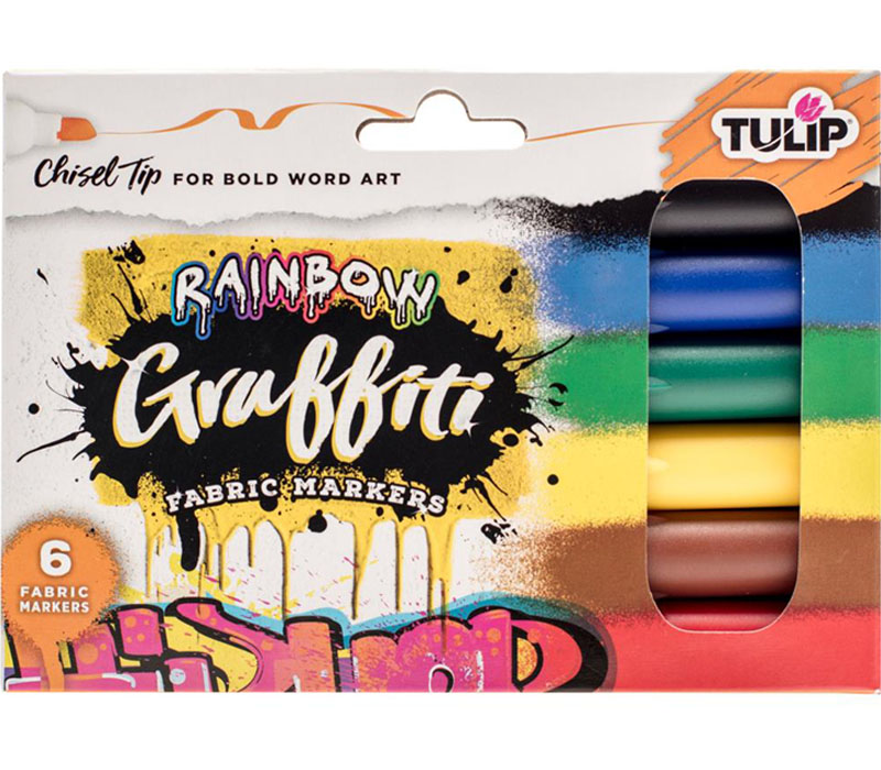 Tulip Graffiti Fabric Marker Set - 6 Piece - Rainbow Chisel Tip