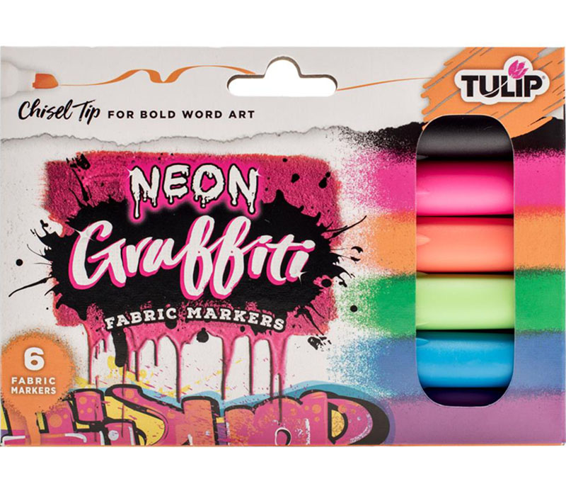 Tulip Graffiti Fabric Marker Set - 6 Piece - Neon Chisel Tip