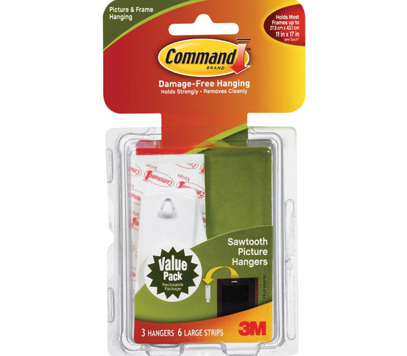 3M Command Sawtooth Picture Hangers - Large - 3 Hangers/6 Strips