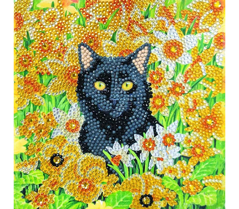 Crystal Art Diamond Painting Card Kit - Cat Among the Flowers