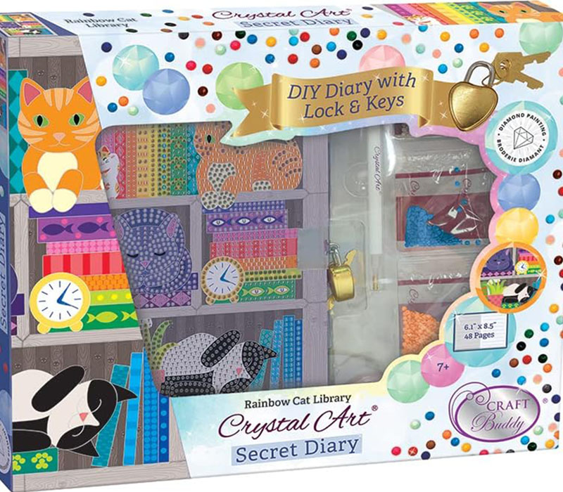 Crystal Art Diamond Painting Secret Diary Kit - Rainbow Cat Library