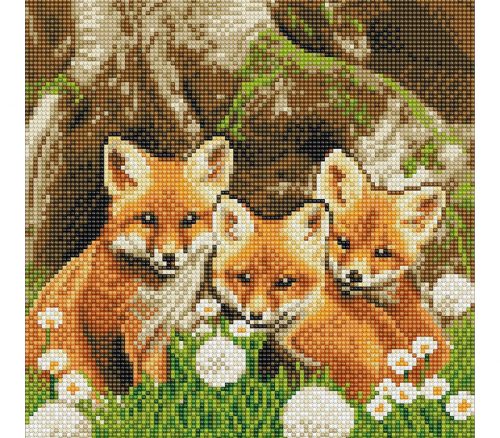 Crystal Art Diamond Painting Mounted Kit - Medium - Fox Cubs