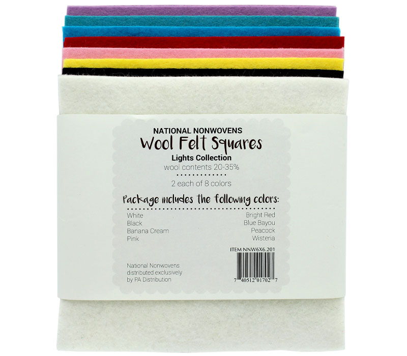 National Nonwovens Wool Felt - 20/35% - 6-inch x 6-inch - Lights Collection
