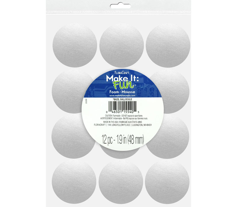 FloraCraft Ball - Styrofoam - 2.8-inch - 6 Piece - White
