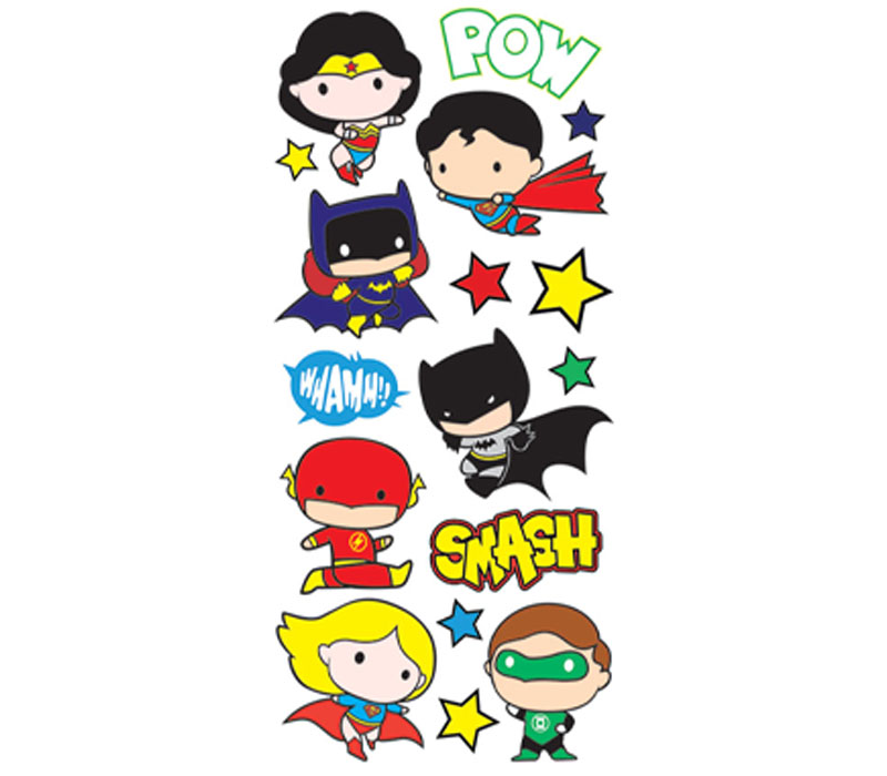4 Sheet DC Super Hero Villain Chibi Characters Stickers