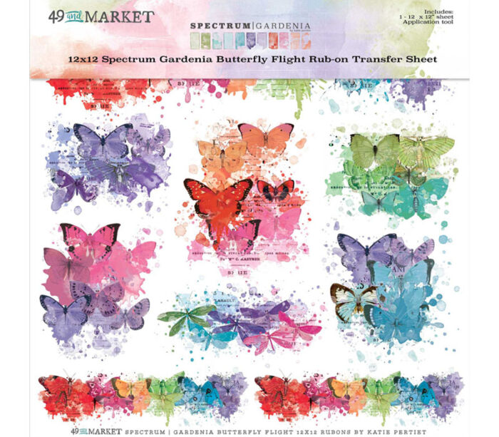 49th and Market Spectrum Gardenia - Rub-on Butterfly Flight Transfer Sheet