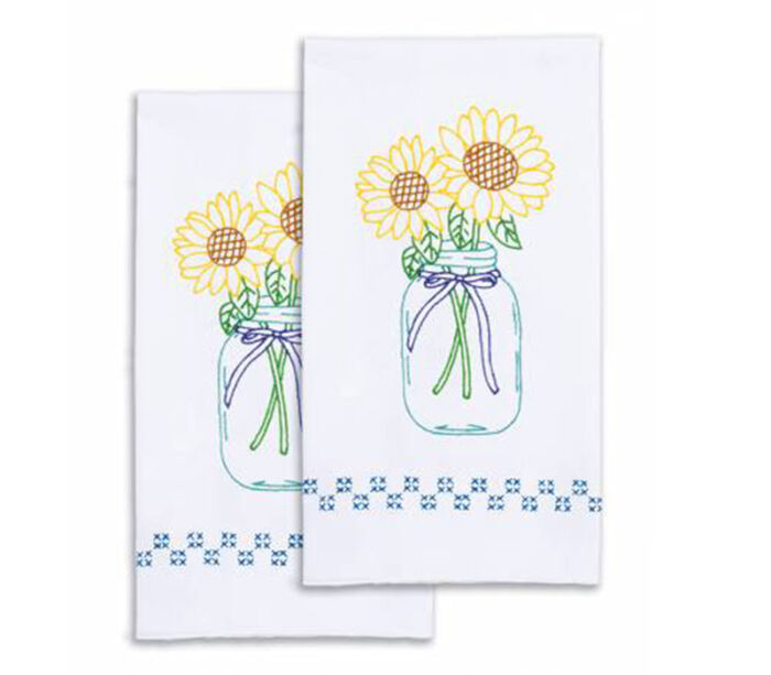 Jack Dempsey Needle Art Sunflowers Embroidery Towels - White