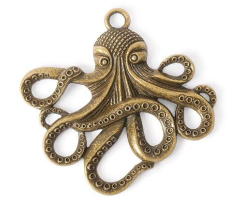 Solid Oak Steam Punk Charms - Octopus - 1 Piece