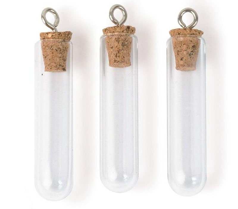 Solid Oak Steam Punk Charms - Test Tube - 3 Piece