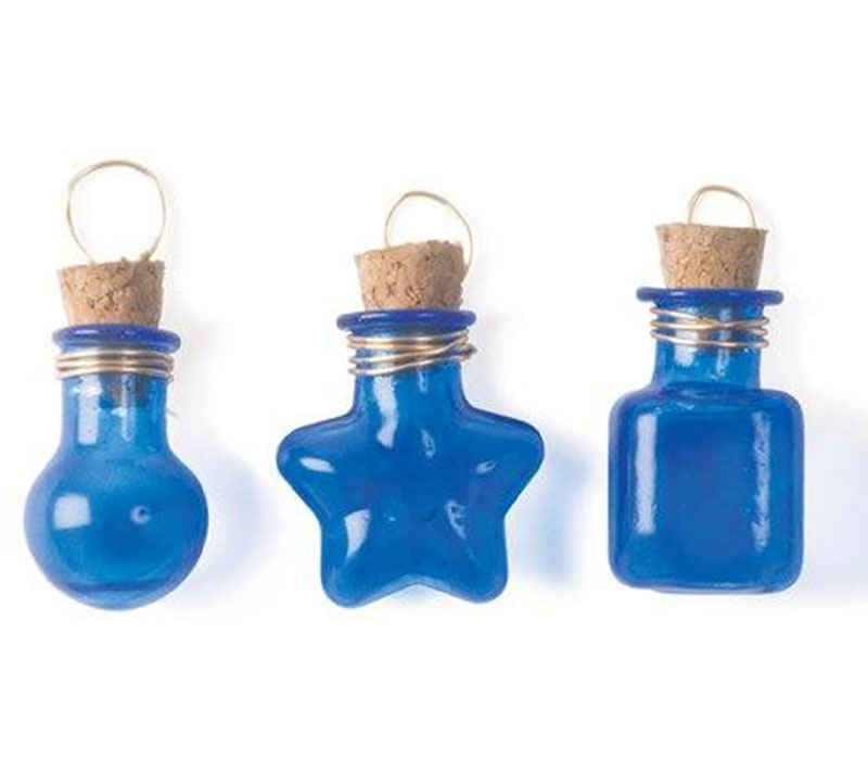 Solid Oak Steam Punk Charms - Bottle Charms - Cobalt Blue - 3 Piece