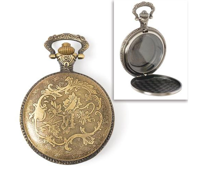 Solid Oak Steam Punk Pendant - Large Watch Case - Imitation Gold Antiqued - 1 Piece