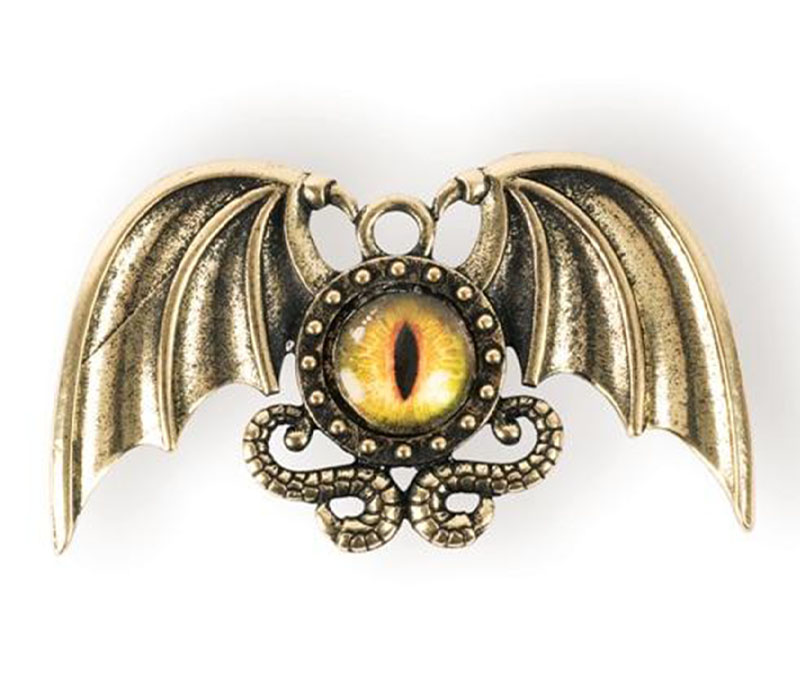 Solid Oak Steam Punk Pendant - Dragon Eye Winged - 1 Piece