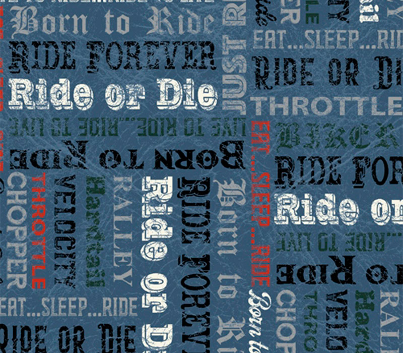 Fabric - Born To Ride - Text Denim Blue