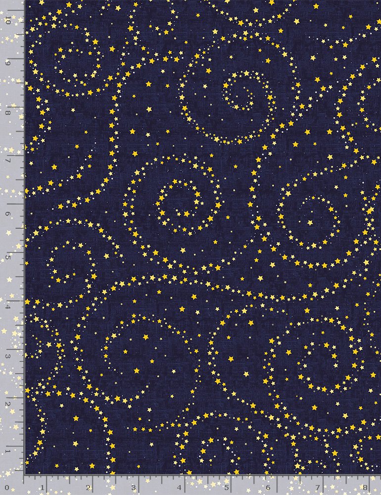 Timeless Treasures To the Moon and Back Swirly Stars - Allover On Navy