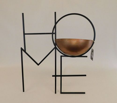 SPC Home Metal Sign with Copper Bowl Planter
