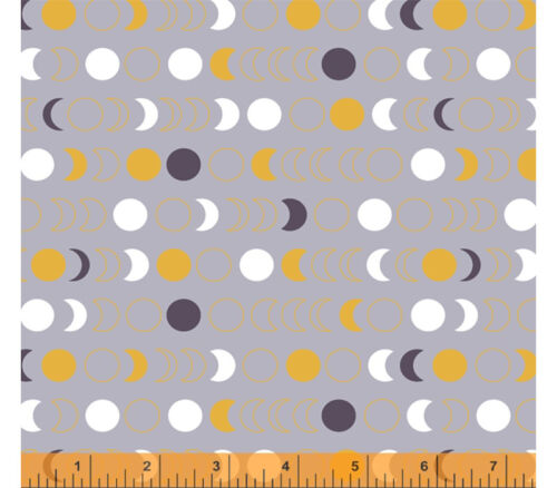 Fabric - Windham Orbit Moon Phases on Grey with Gold Metallic Highlights