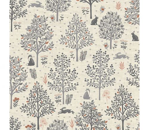 Hedgerow Trees Allover in Grey on Cream