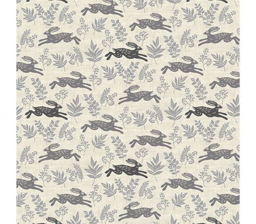 Hedgerow Leaping Hares Grey on Cream