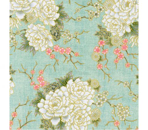 Imperial Collection Large Floral on Celadon with Gold Metallic Highlights