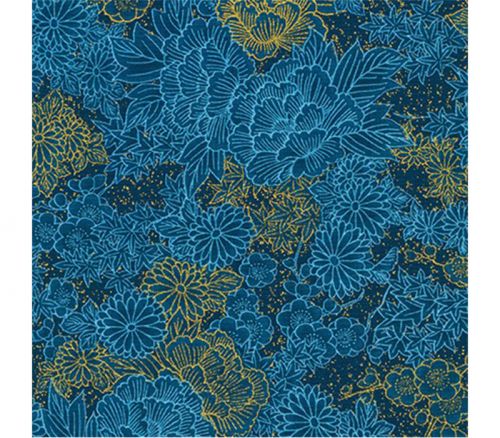 Imperial Collection Graphic Flowers on Dark Blue with Gold Metaillic Highlights