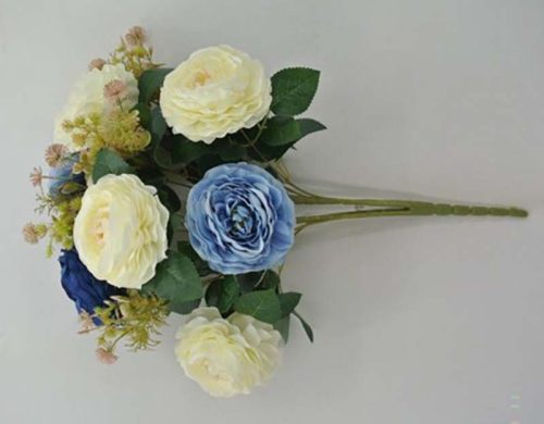 Cream/Blue Ranunculus Bush - 12 Stems - 21-inch