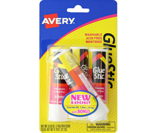 Avery - Glue Stick Permanent White .26-ounce 3 Piece