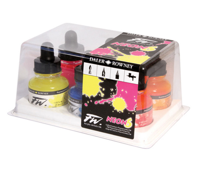 FW Liquid Acrylic Ink - Fluorescent Set - 6 Piece - Craft Warehouse