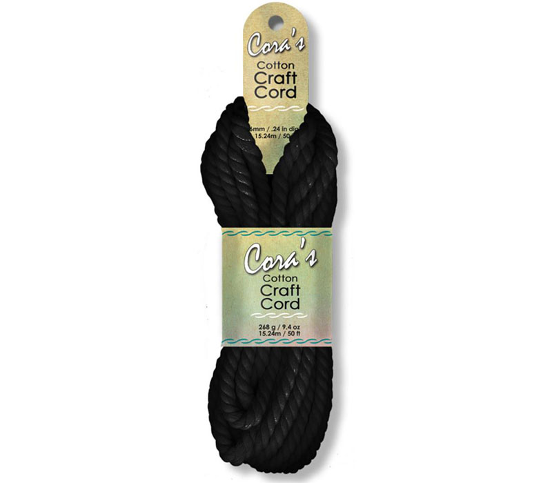 Cora's Cotton Craft Cord - Black - 6mm - 50 feet - Craft Warehouse