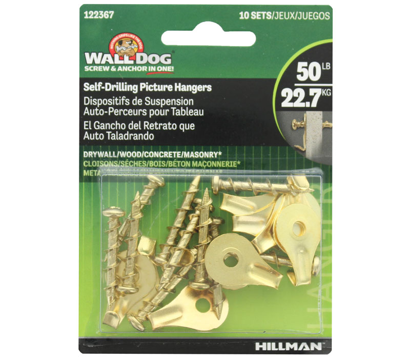 Hillman - Walldog 50# Wide Brass 10 Piece