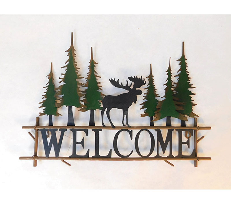 Metal Wall Art - Welcome with Deer and Trees