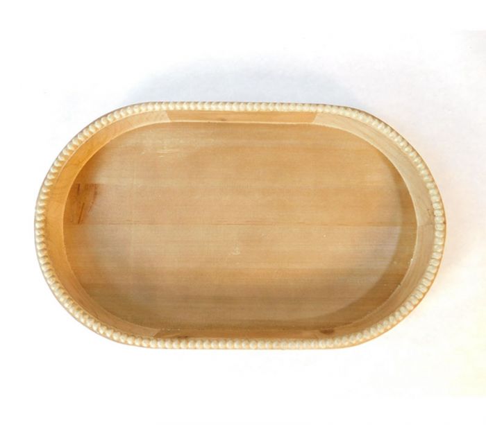 Wooden Oblong Tray with Beaded Edge - Large