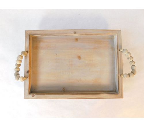 Wooden Tray with Legs and Bead Handles - Small