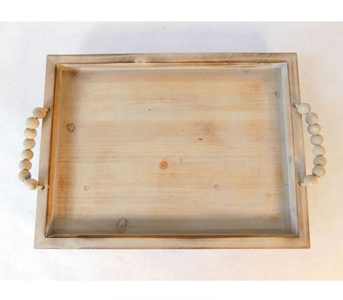 Wooden Tray with Legs and Bead Handles - Large